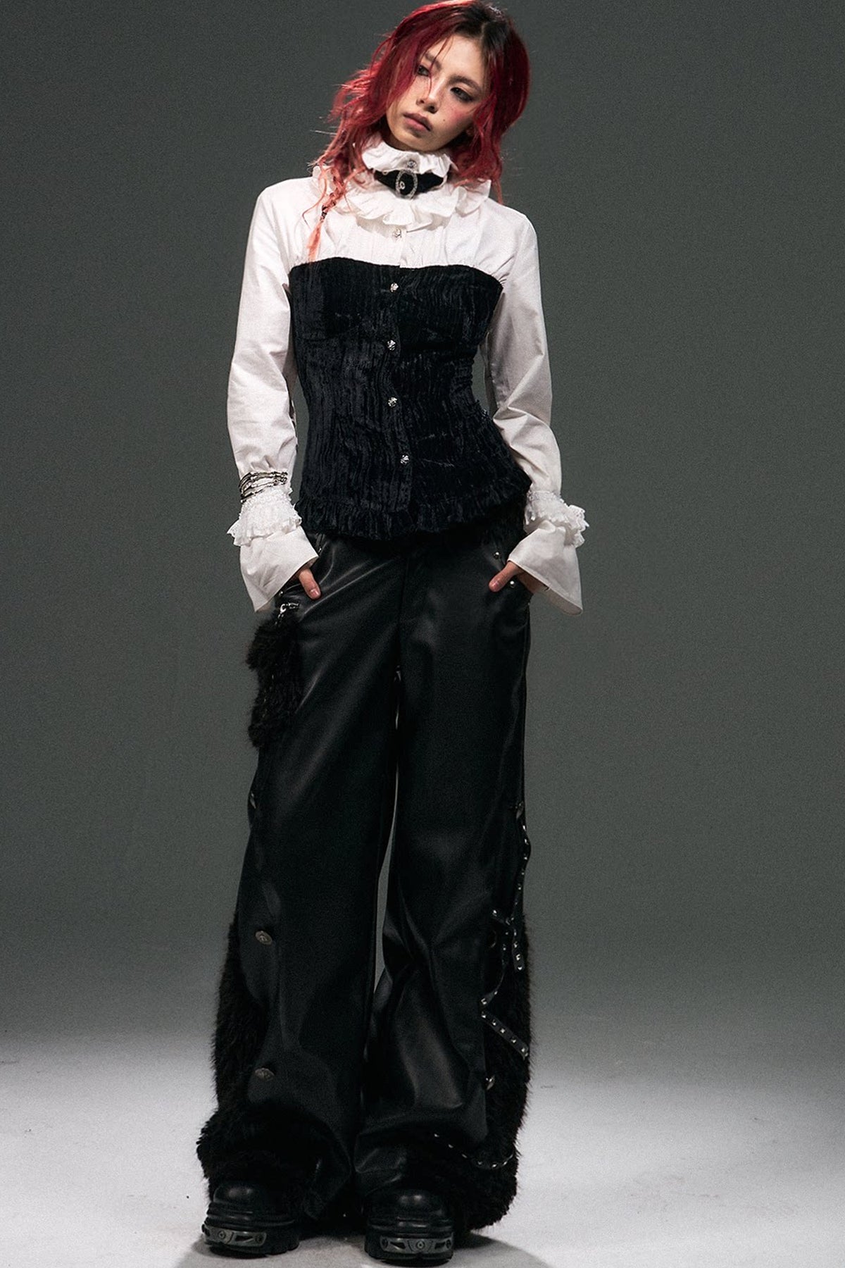 Retro Punk Velvet Bell Sleeve Shirt