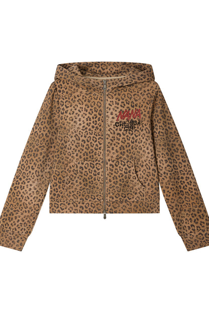 Leopard Rhinestone Hooded Cardigan Set-Up