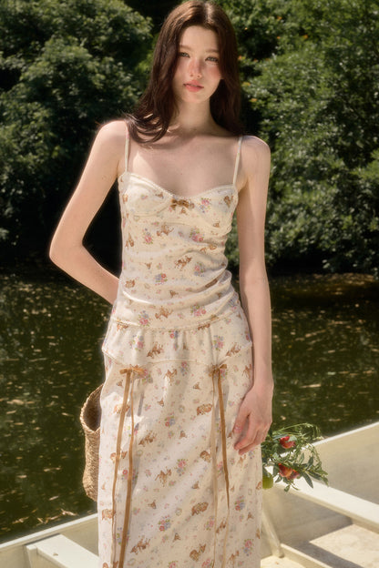 Deer Print Camisole Top Skirt Set-Up