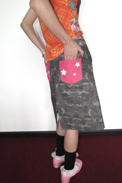 Graffiti Camouflage Midi Skirt