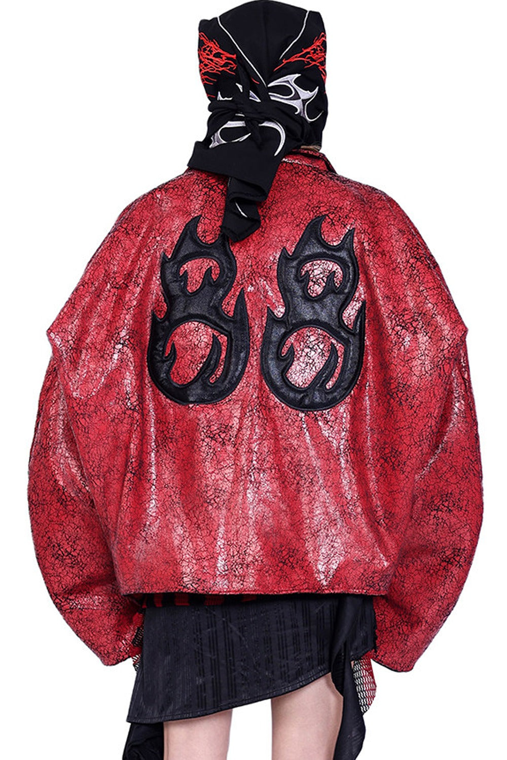 Red Cracked Leather Oversized Jacket