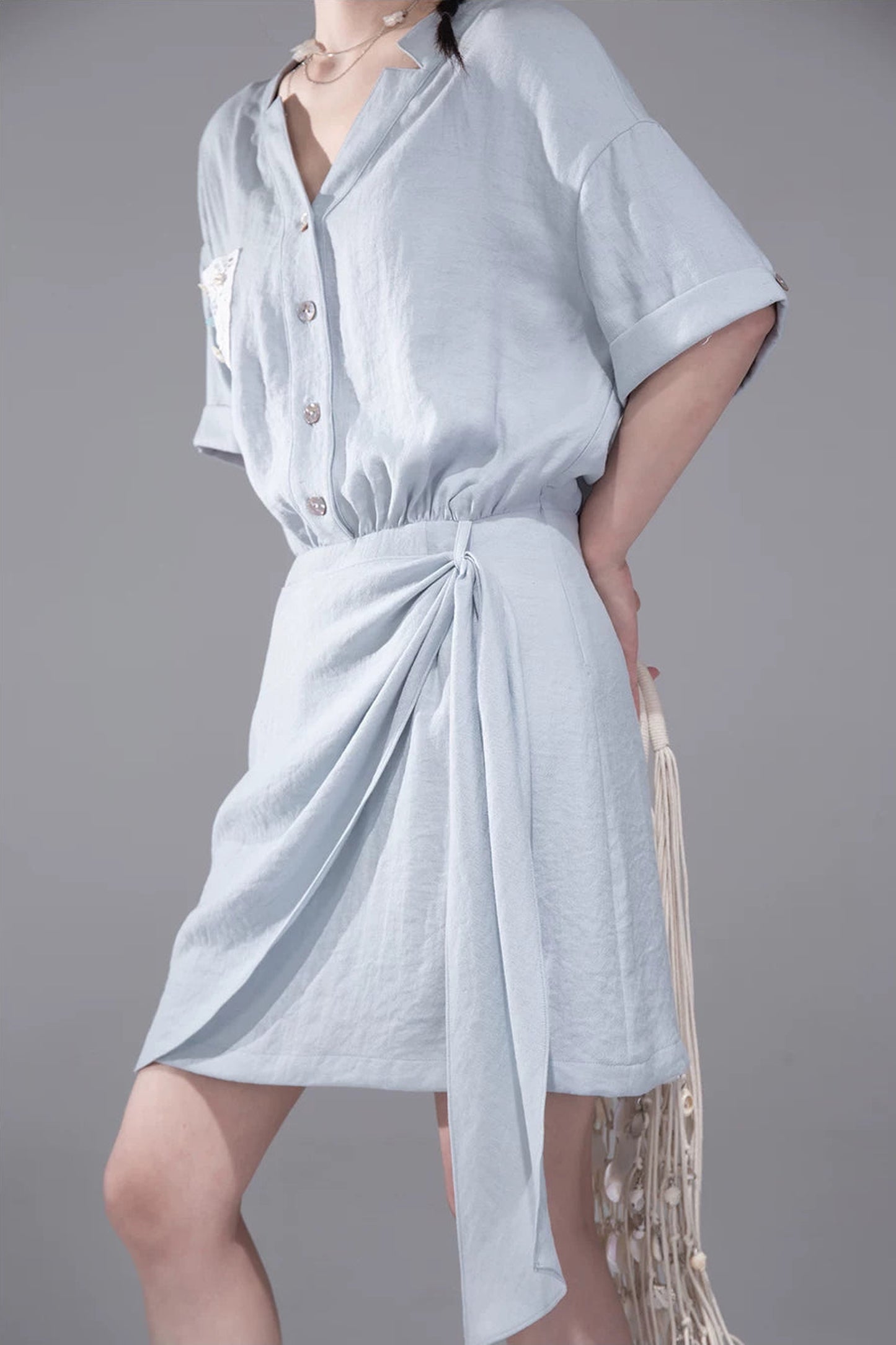 Light Blue Linen Shirt Dress