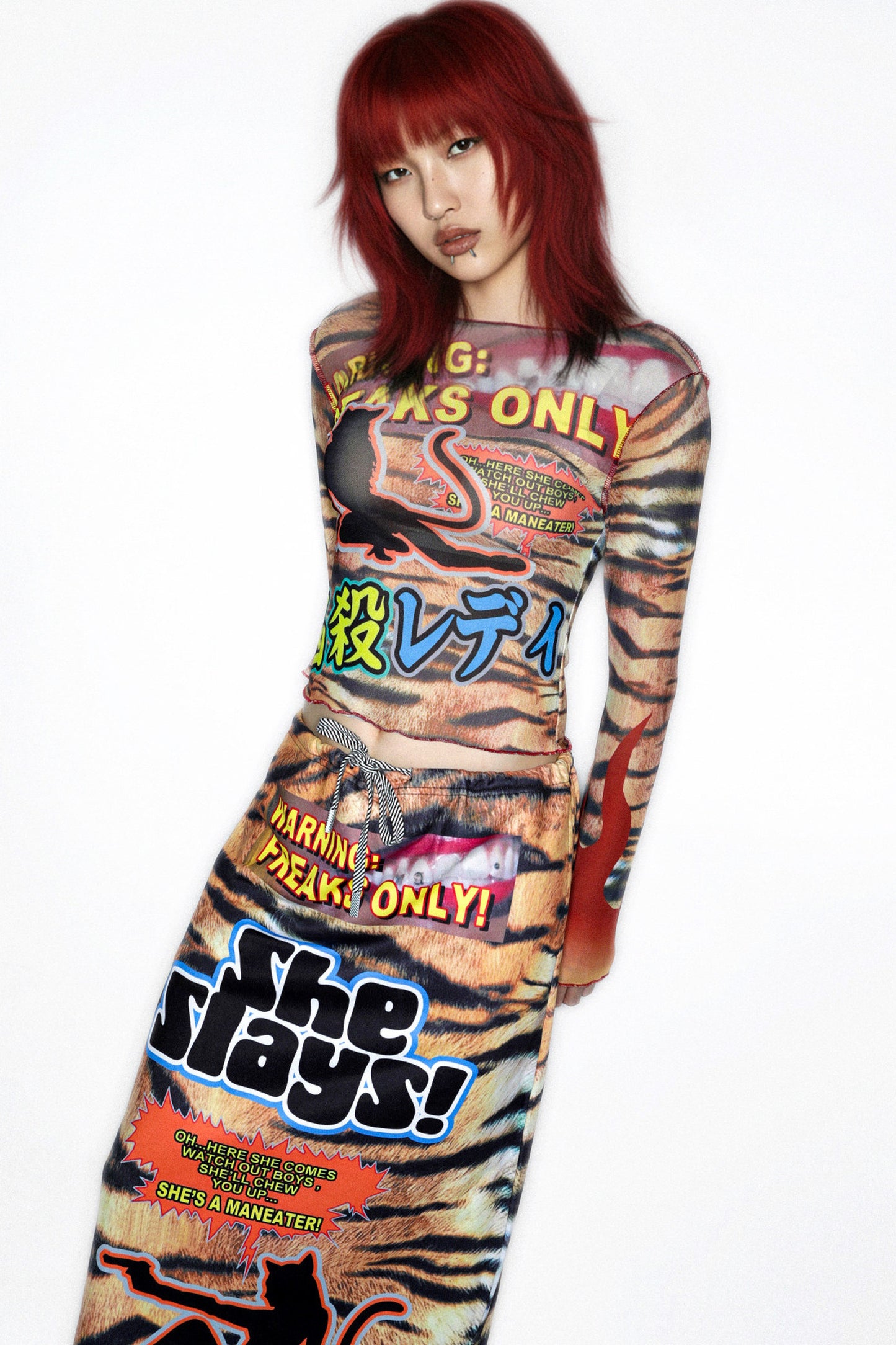Y2K Graphic Long Sleeve Mesh Top
