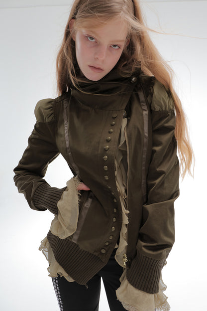 Asymmetrical High-Neck Court-Style Jacket