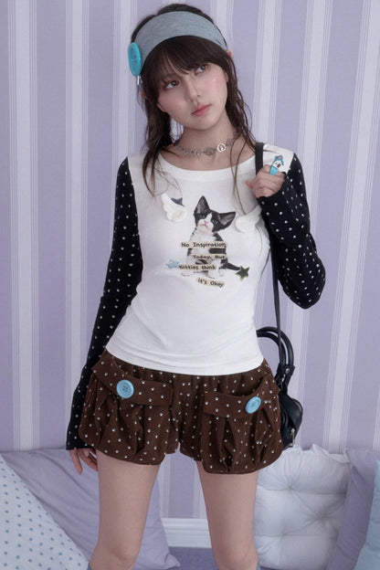 Corduroy Paw Print 3D Pocket Flower Shorts