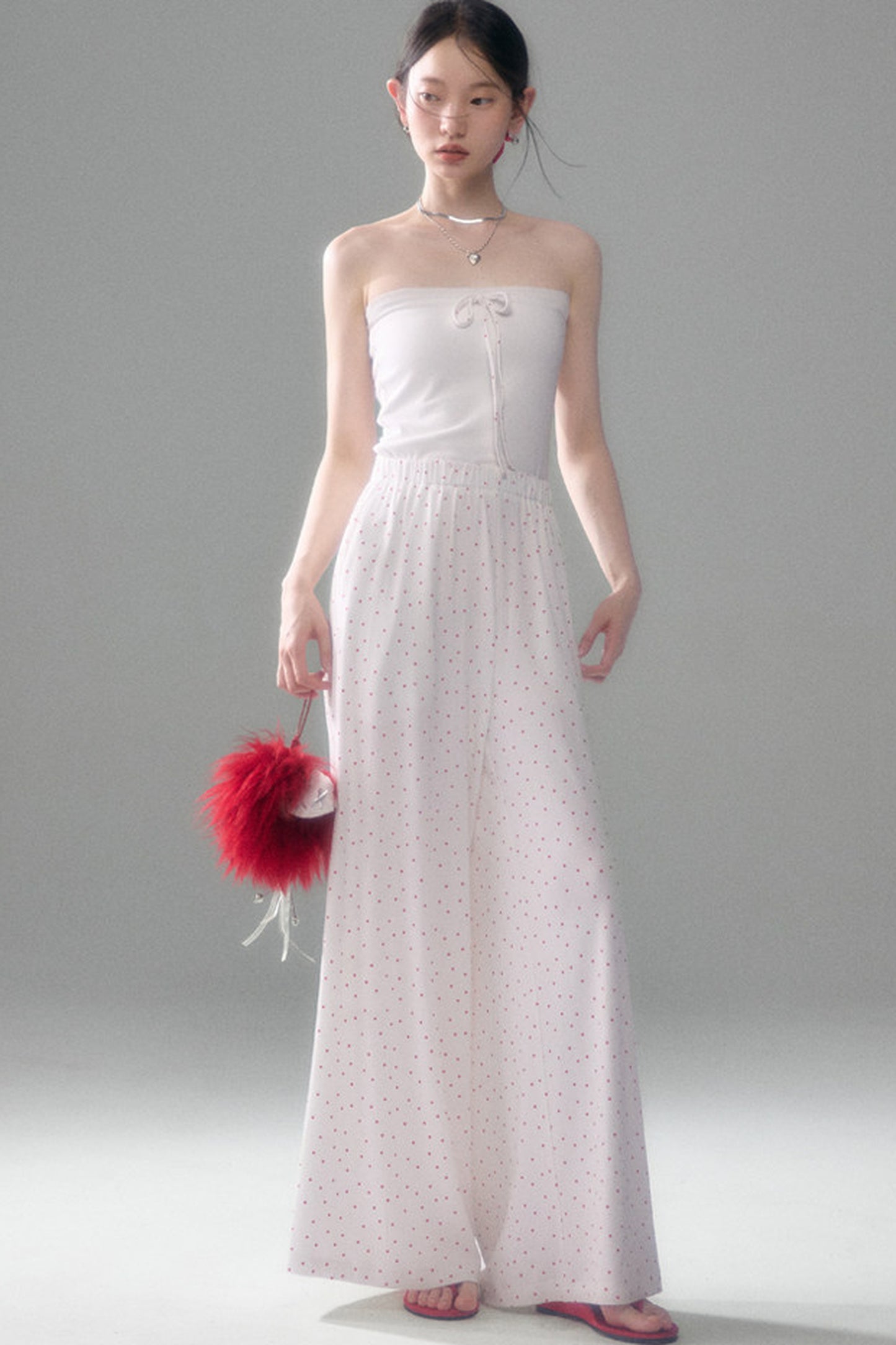 Retro Polka Dot Foldable Strapless Wide Leg Trousers
