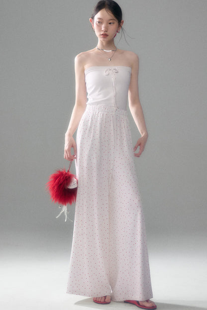 Retro Polka Dot Foldable Strapless Wide Leg Trousers