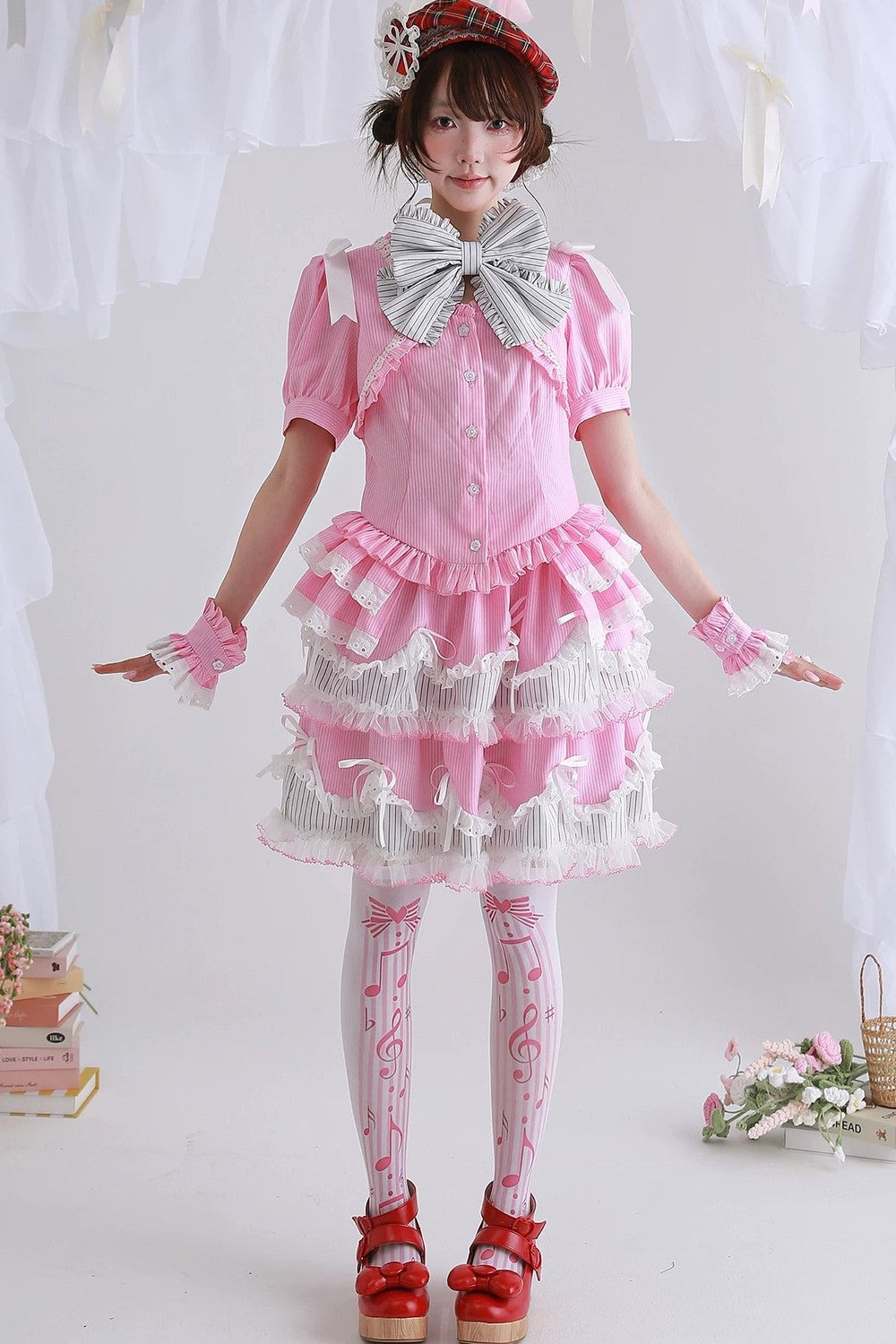 Pink Showa Retro Striped Top