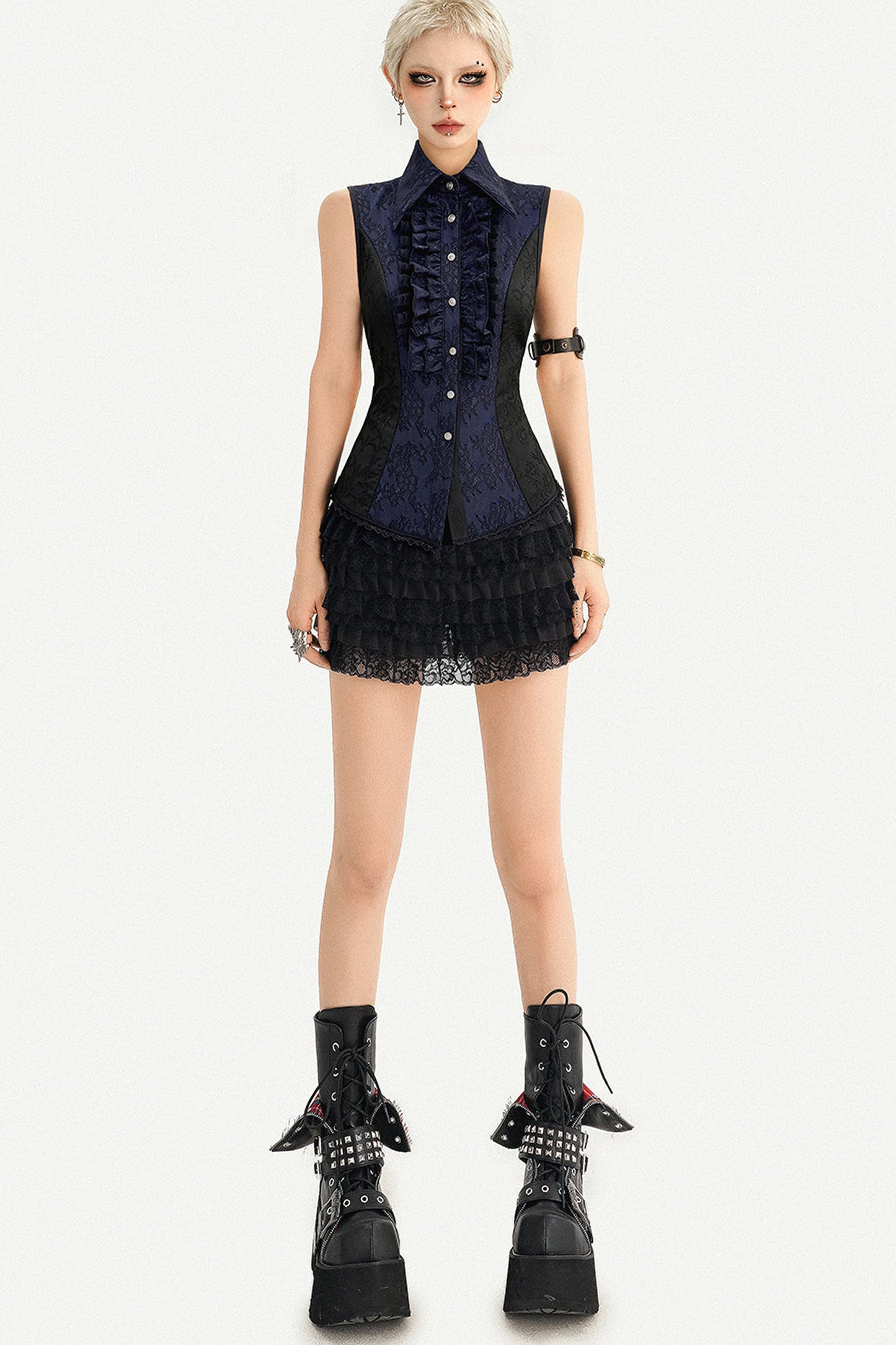 Gothic Sleeveless Ruffle Shirt Dress