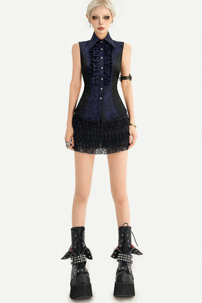 Gothic Sleeveless Ruffle Shirt Dress