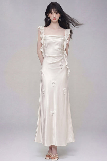 Gardenia White Satin Dress