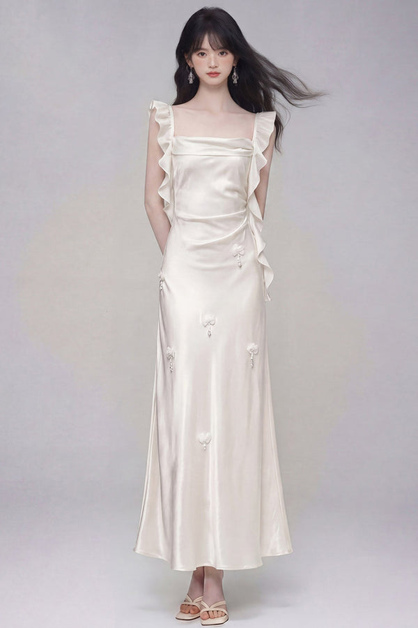 Gardenia White Satin Dress