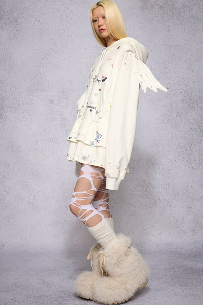 Kapuzenkleid mit Sticker-Print und Engelsflügeln