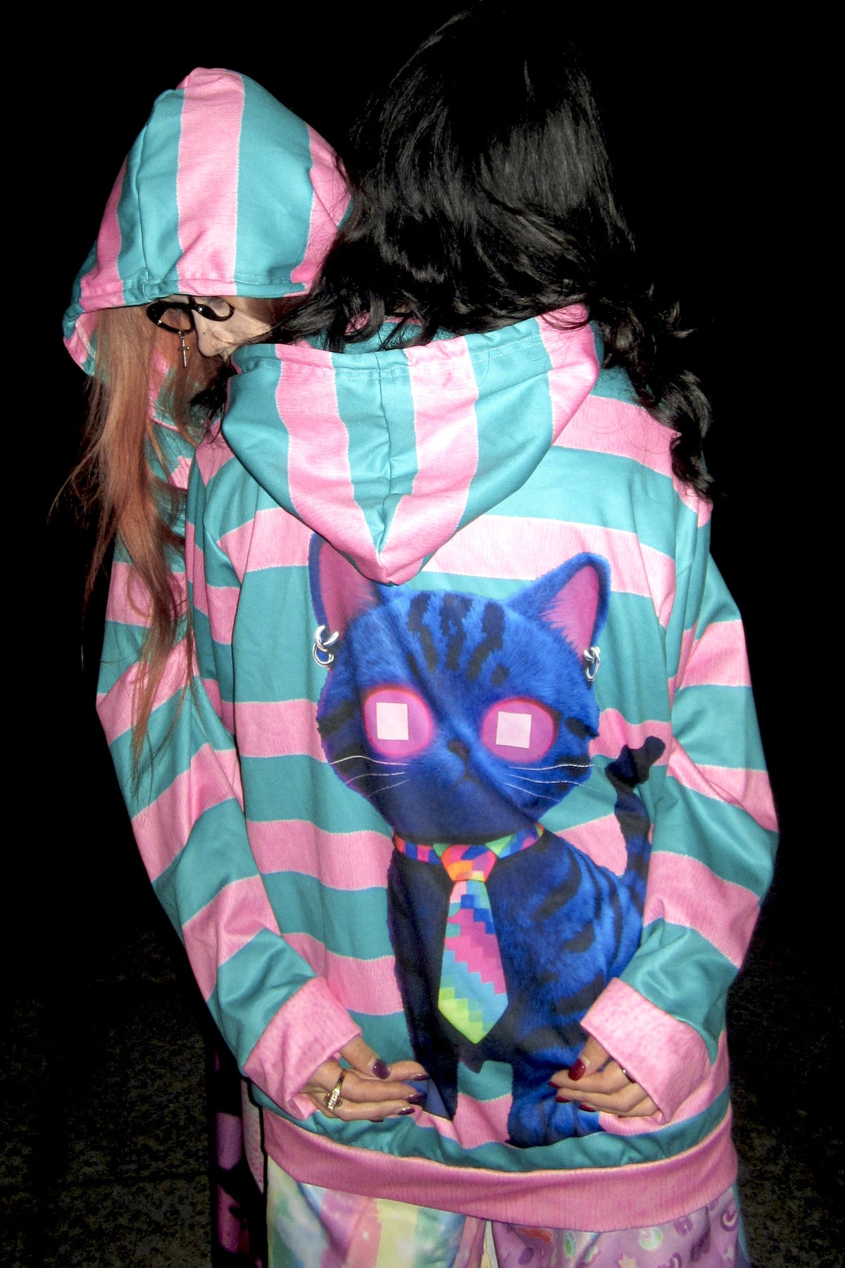 Y2K Loose Fit Demon Cat Zip Hoodie