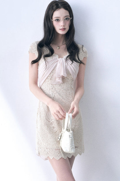 Elastic Lace Waist-Cinching Dress