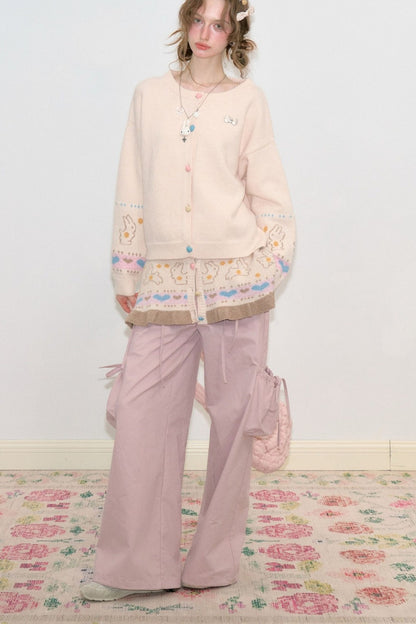 Ensemble cardigan en maille et châle abricot