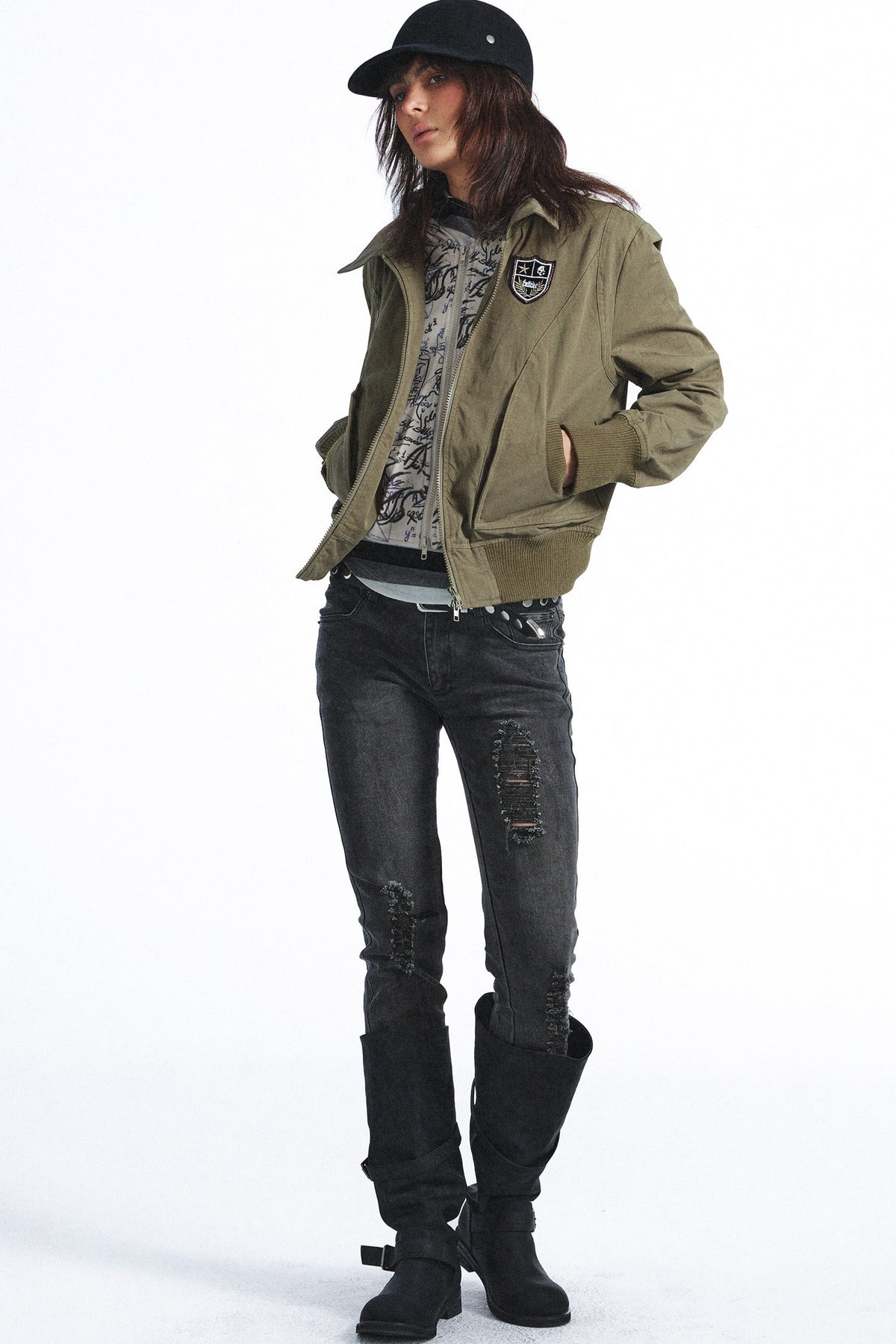Patchwork Graffiti Hooded Workwear Jacket
