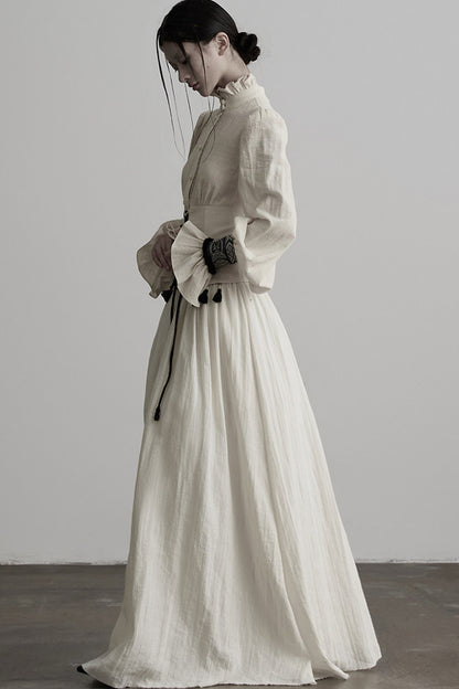 Tassel Ribbon A-Line Long Skirt