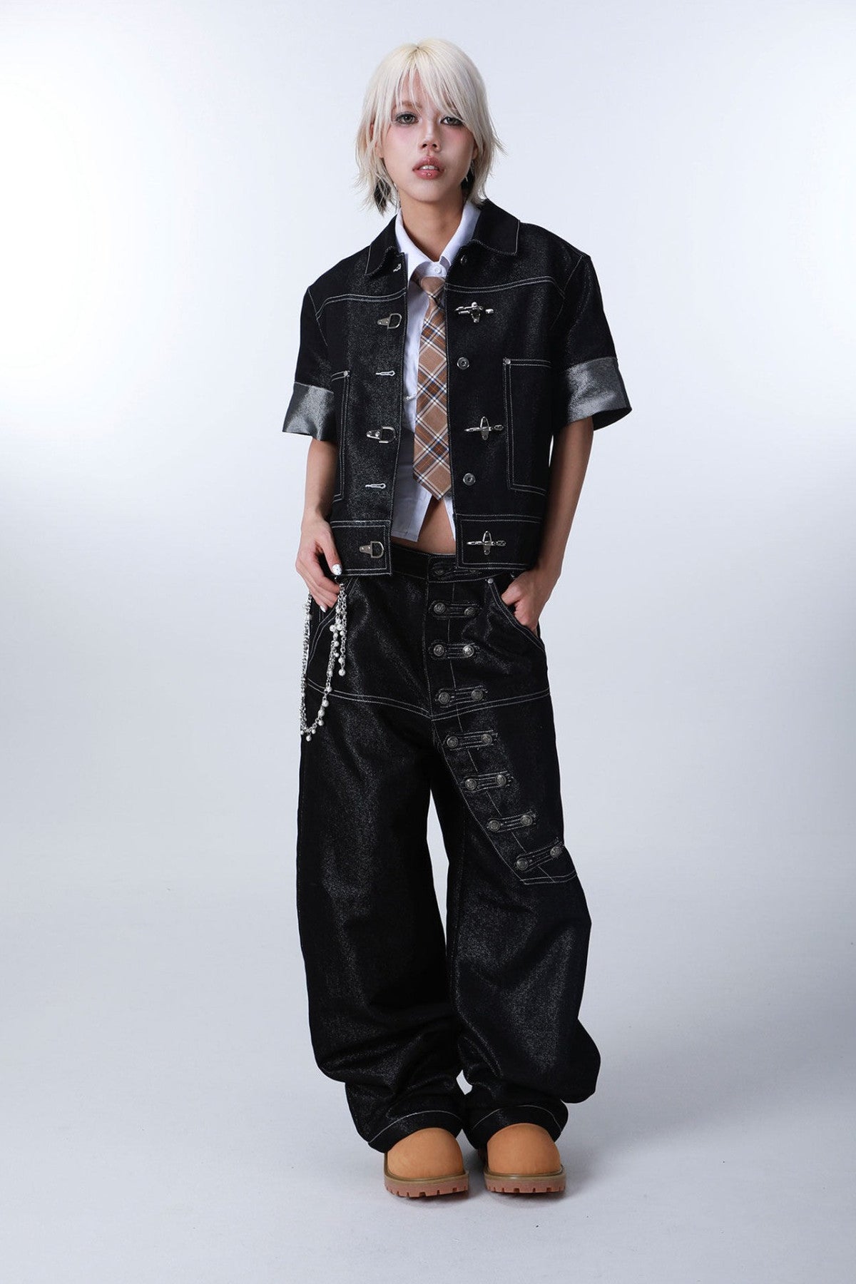 Tailored Buttoned Contrast Stitch Jeans