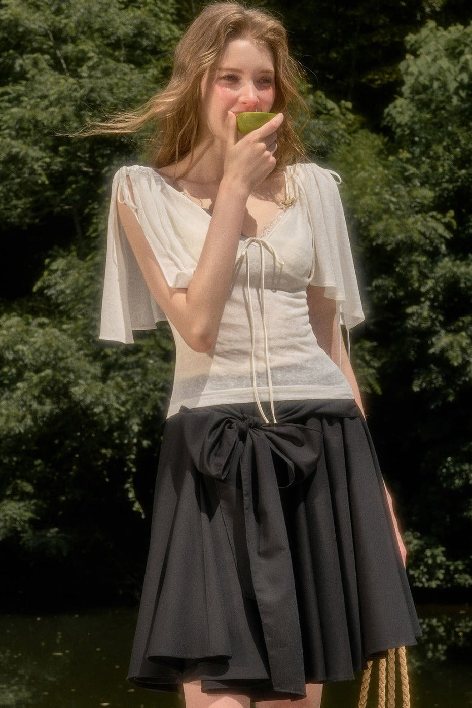 Cape-Style Short-Sleeve Top and Dress Set-Up
