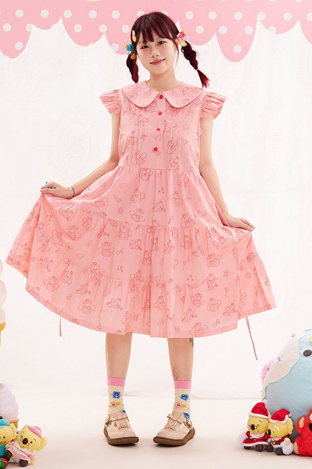 Flutter Sleeve Pink Dress