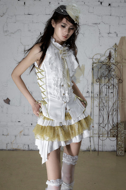 Ruffle Ruff Neck Tie Waist Halter Top