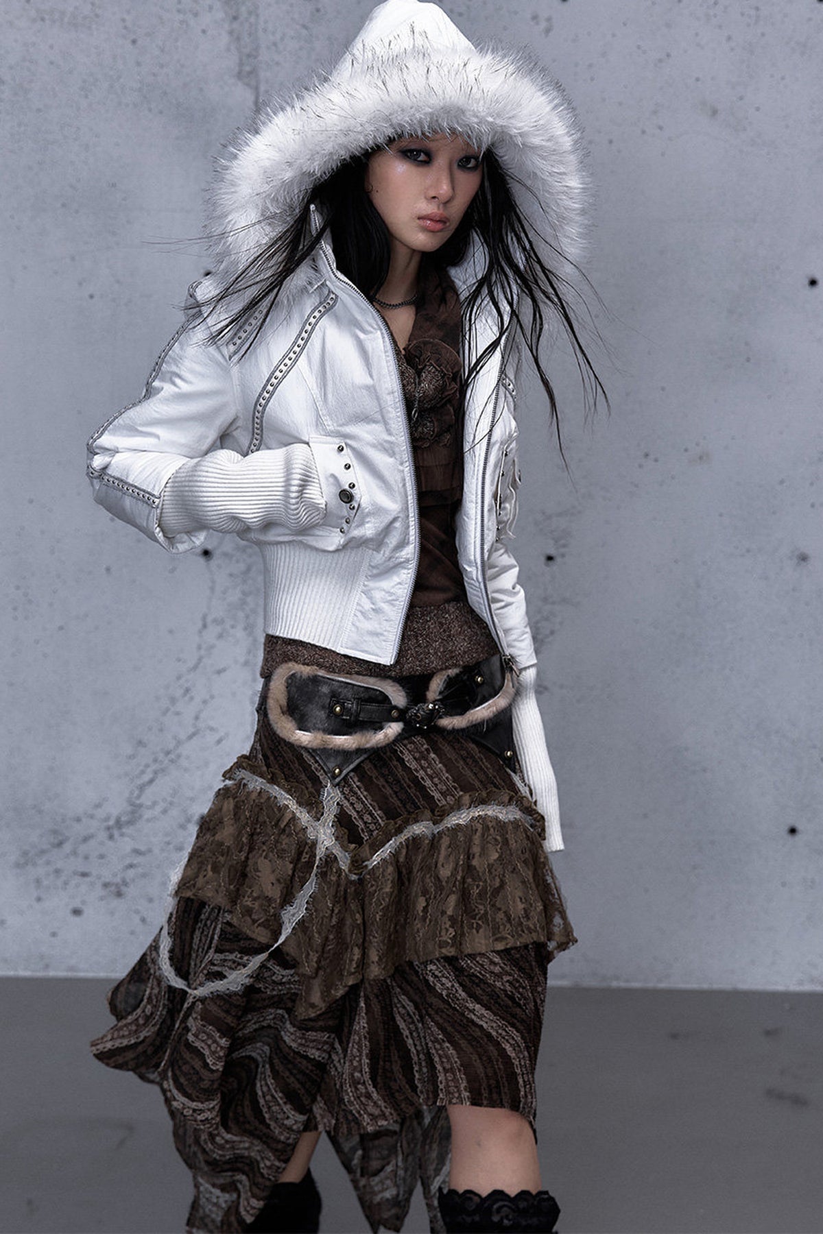 Hooded Fur Collar Parka Outer