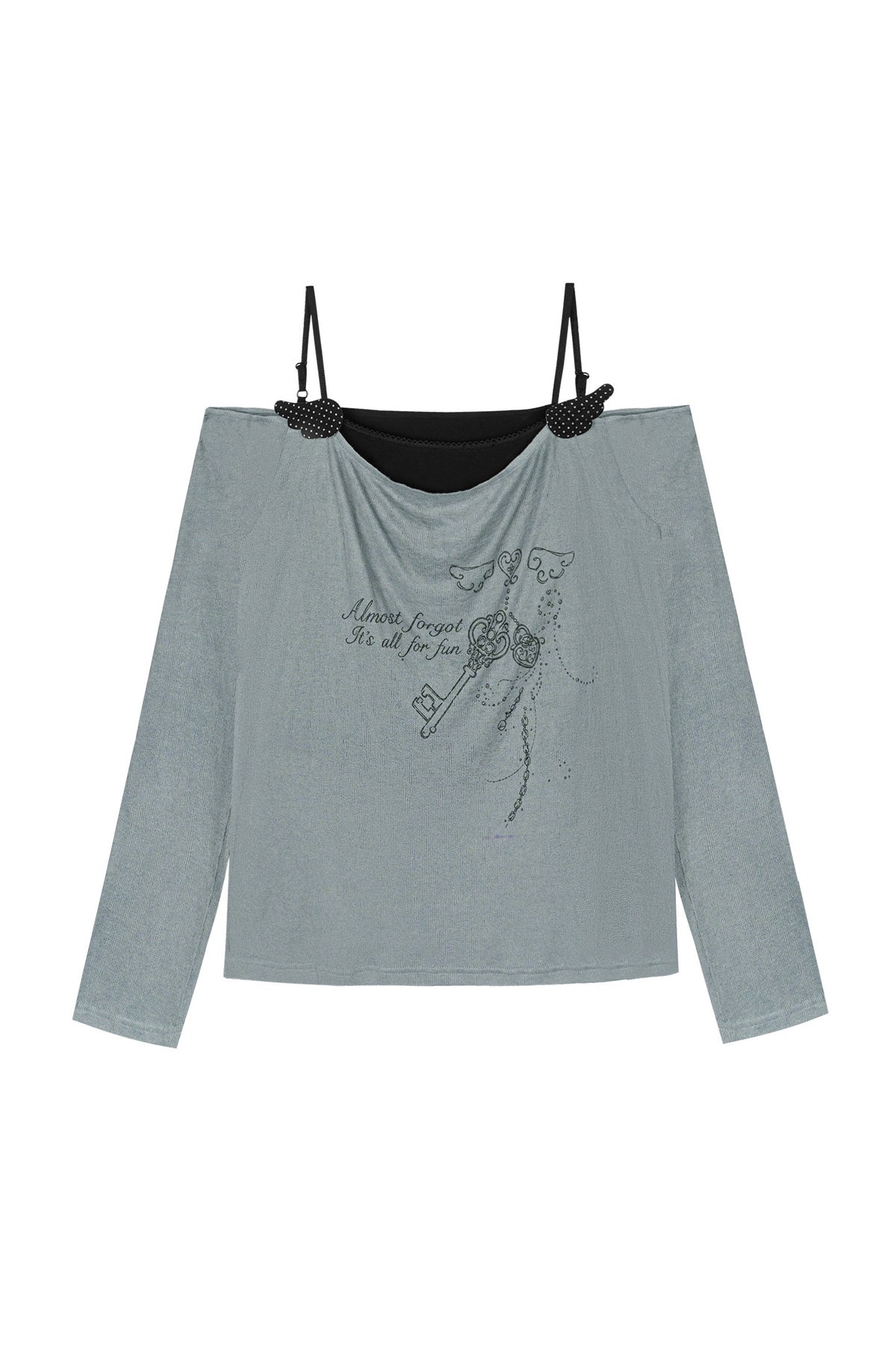 Gray Blue Draped Collar Layered-Look Blouse