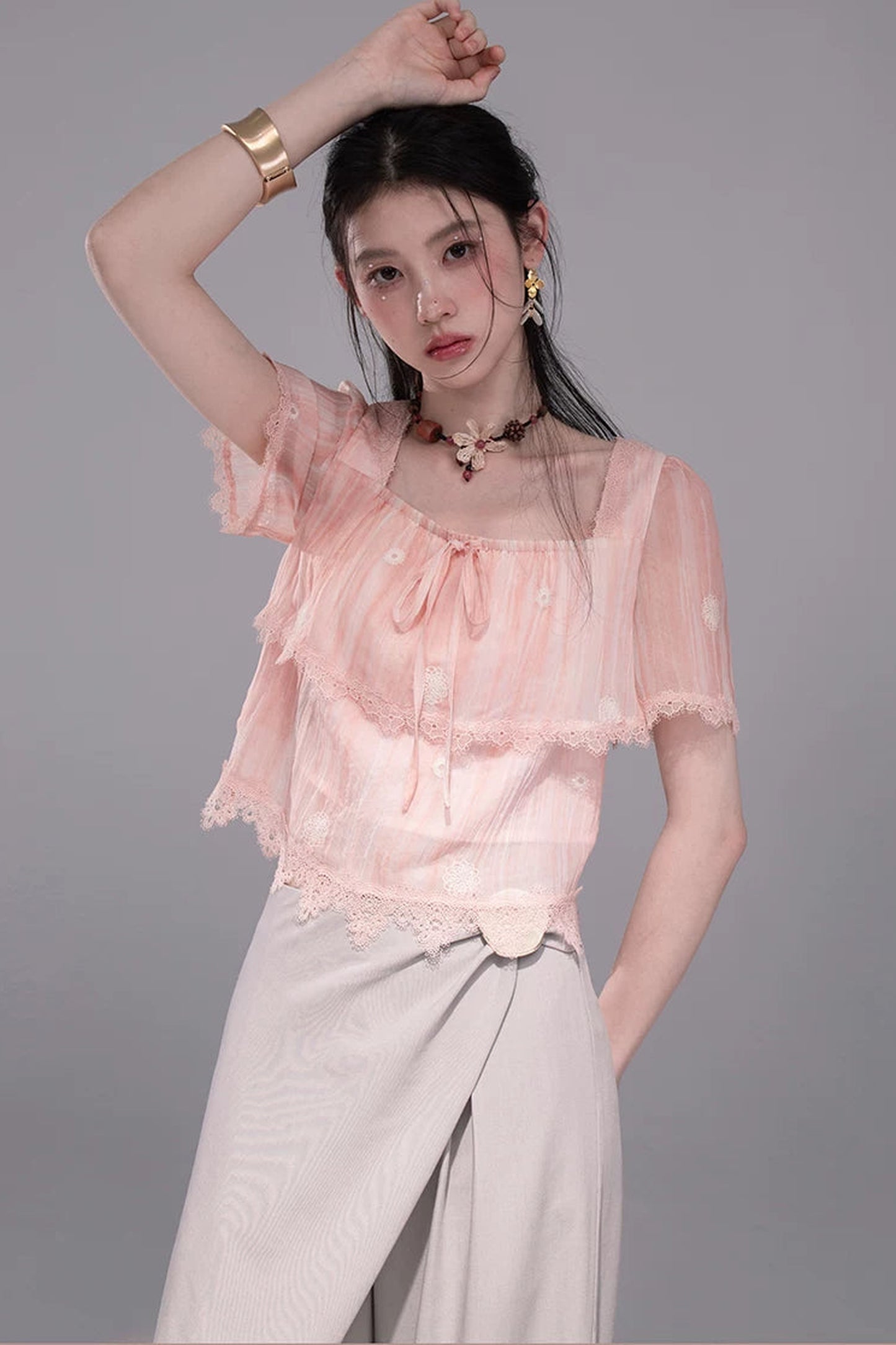 Asymmetrical Knot Wide-Leg Pants