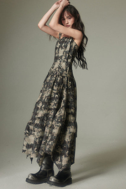 Retro Adjustable Plaid Dress