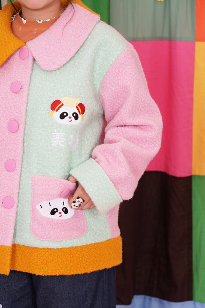 Colorful Embroidered Panda Woolen Jacket