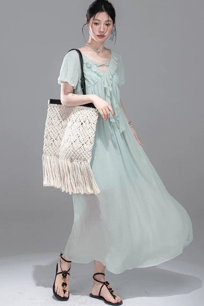 Lyocell Chiffon Puff Sleeve Dress