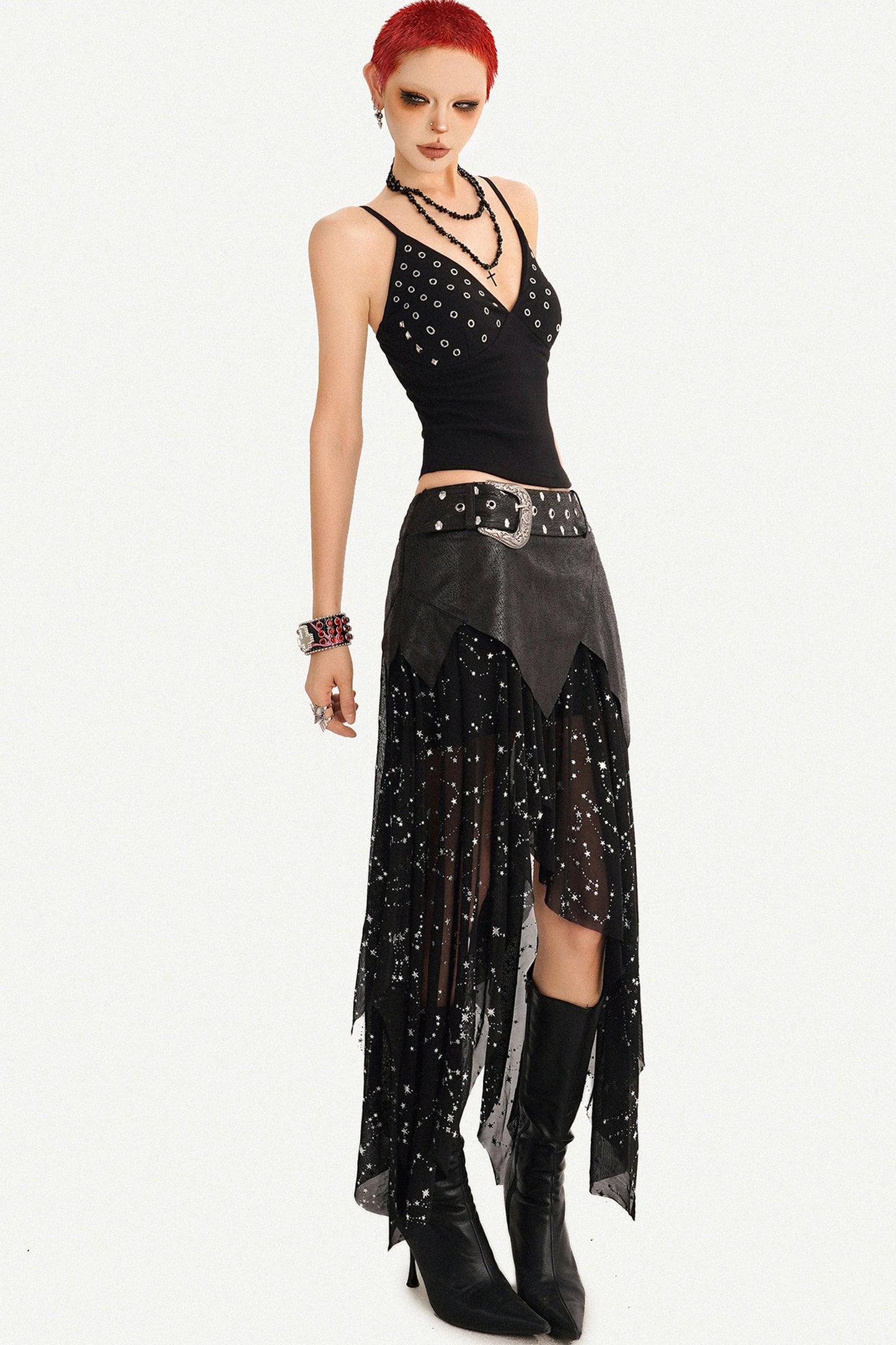 Black Deep V-Neck Metal Grommet Camisole
