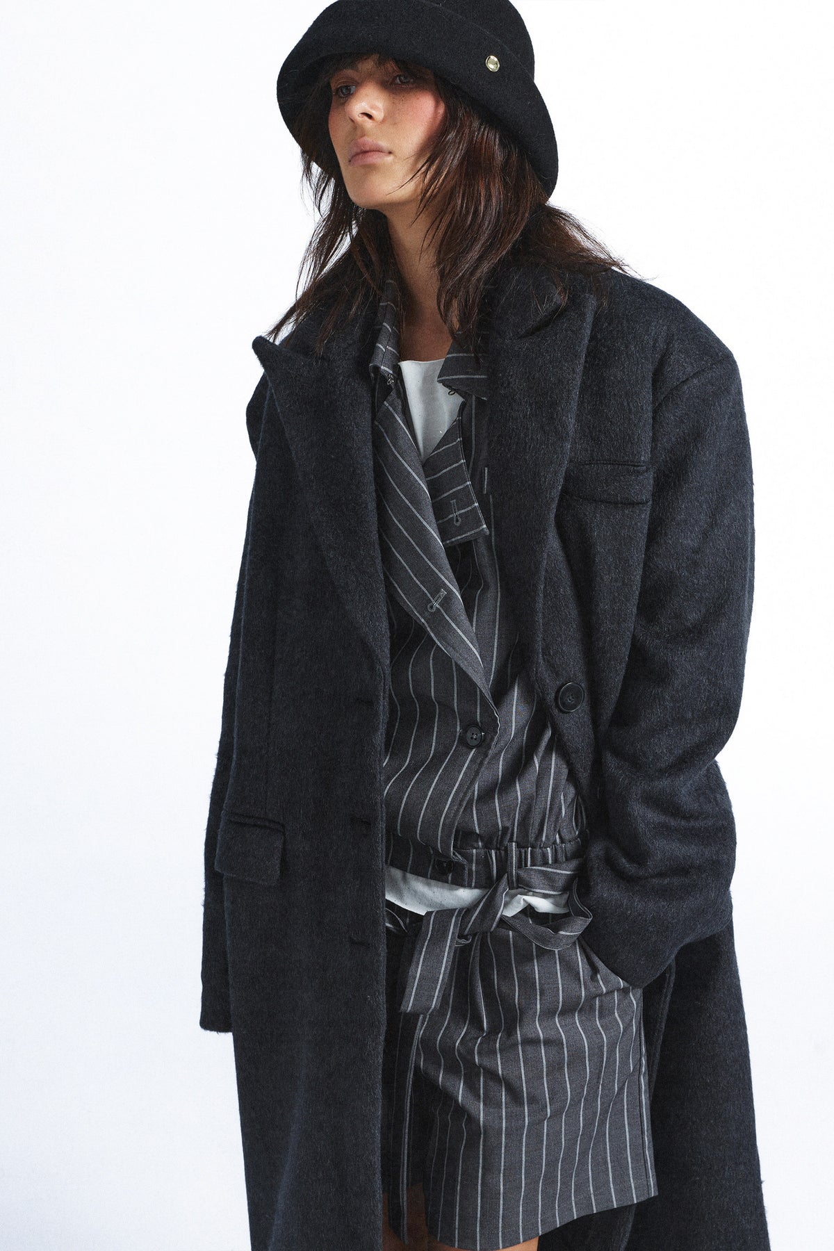 Double-Sided Wool Silhouette Lapel Coat