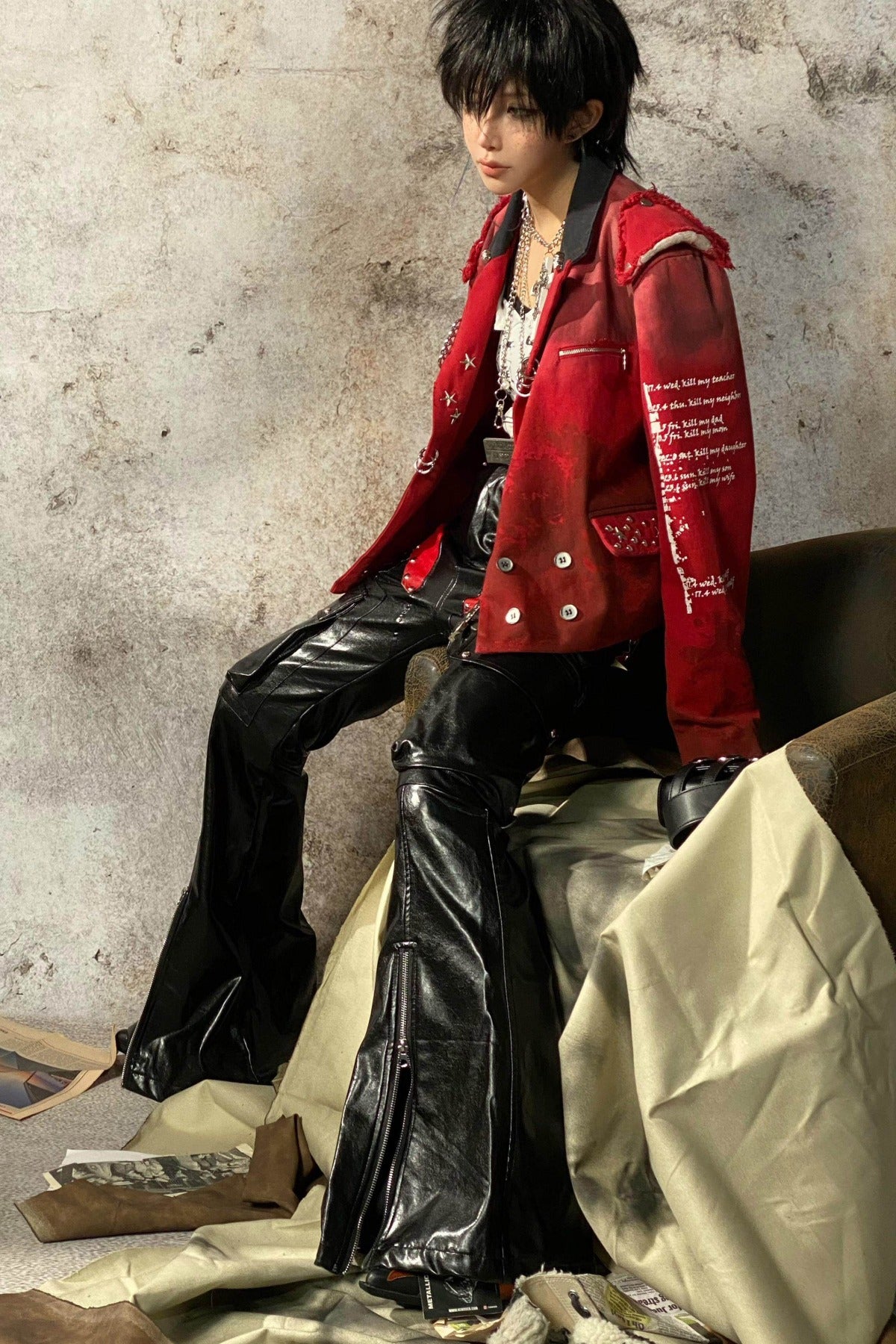 Rivet Flame PU Flare Pants