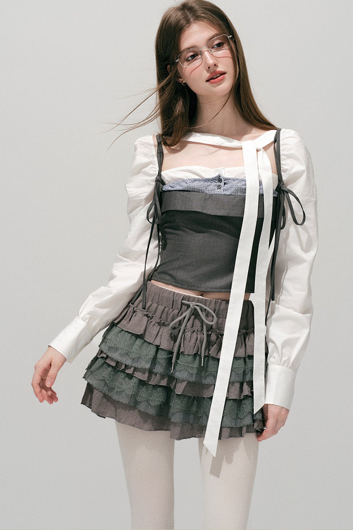 Layered Lace Tulle Drawstring Skirt