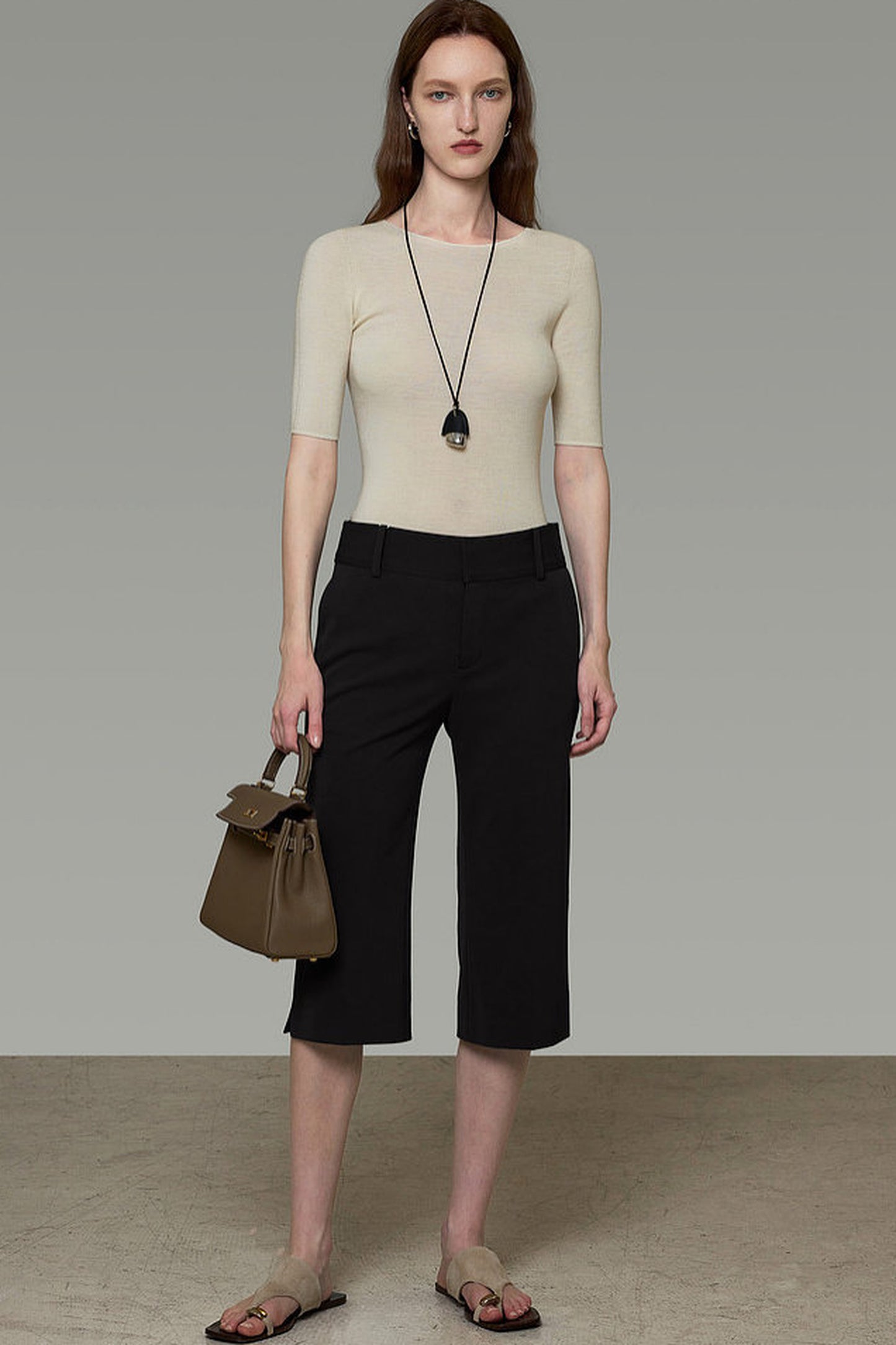 High-Waisted Straight-Leg Cropped Pants