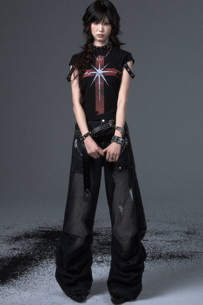 Wide Leg Washed Scimitar Jeans