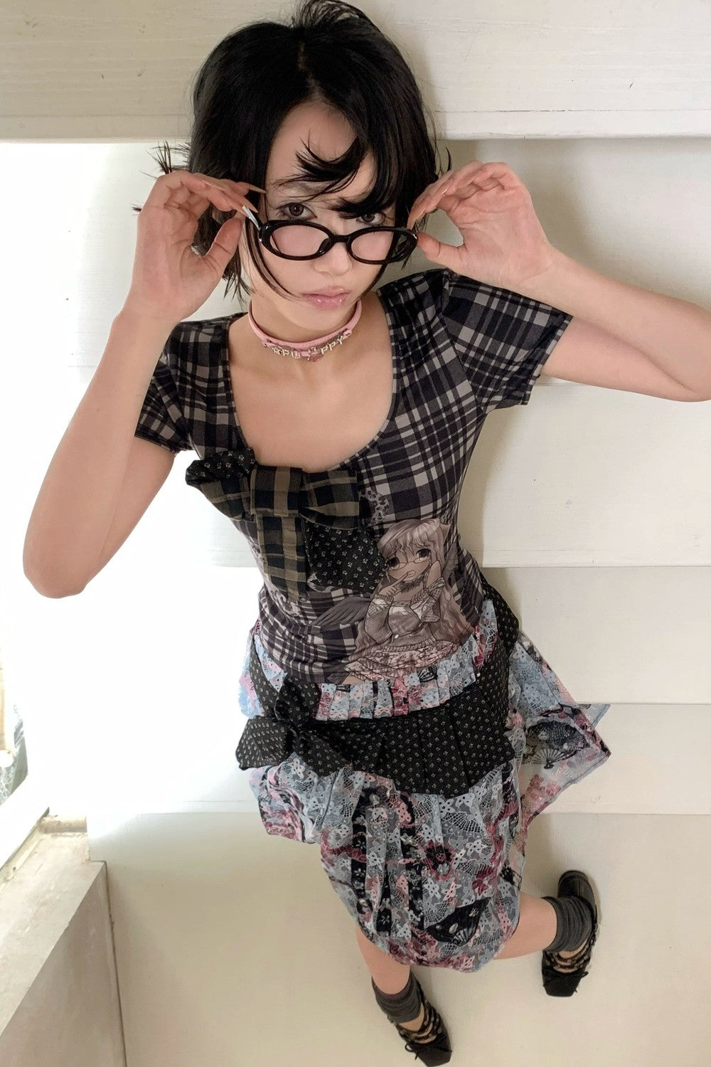 Cartoon Plaid Tie Top