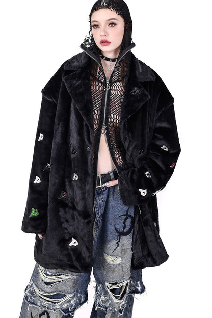 Rivet Hooded Mesh Patch Embroidery Jacket