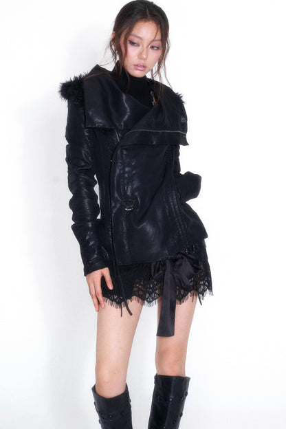 Low-Waist Lace Belt Metal Buckle Bow Skirt