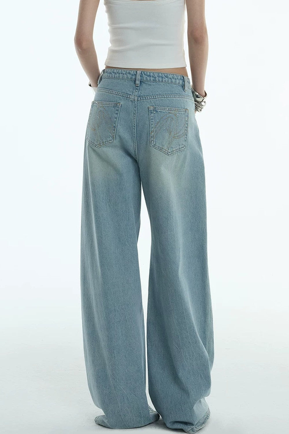 Jeans a gamba larga blu chiaro di luna