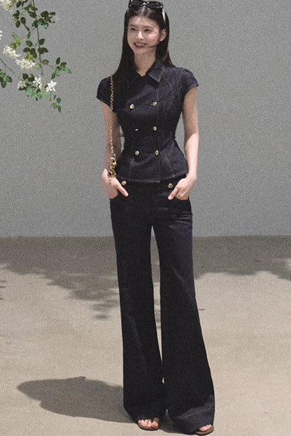 Retro Denim Waist-Cinching Dress Set-Up
