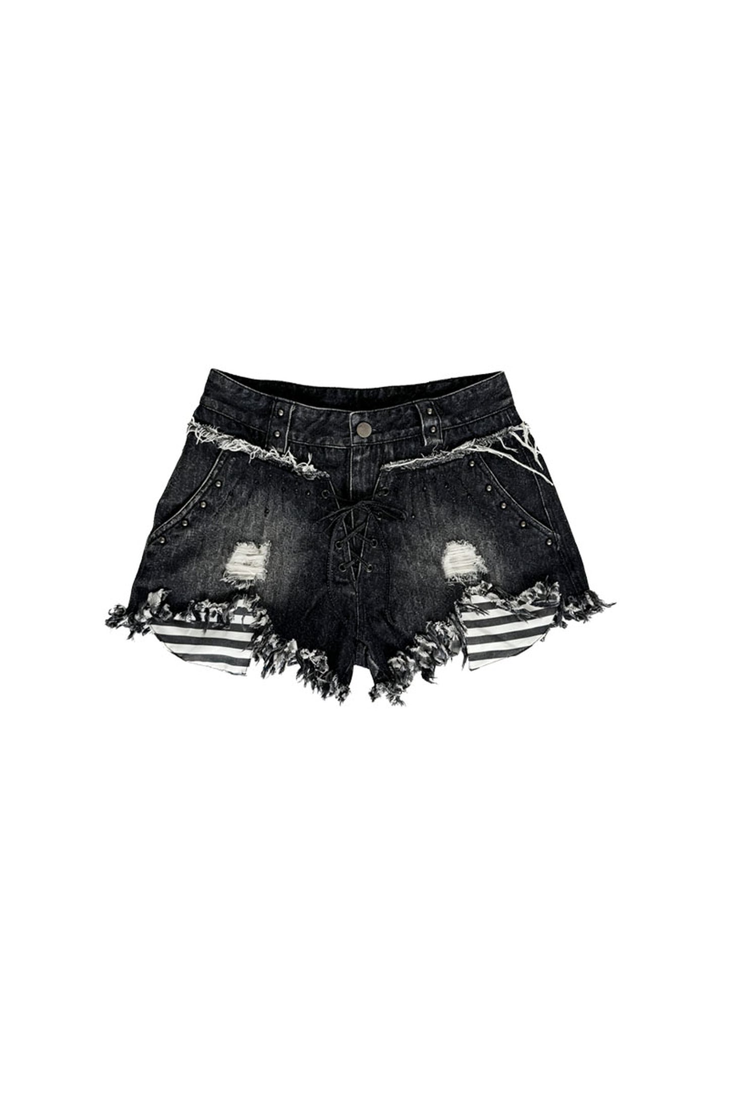 Punk Ripped Lace-Up Denim Shorts
