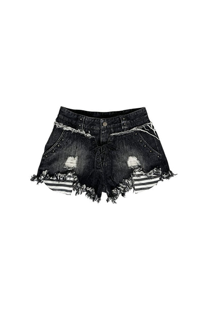 Punk Ripped Lace-Up Denim Shorts