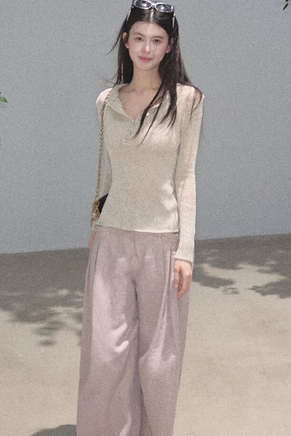 Goldene weite Seiden-Leinen-Hose