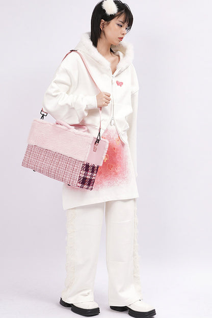 Furry Color-Block Tote Bag