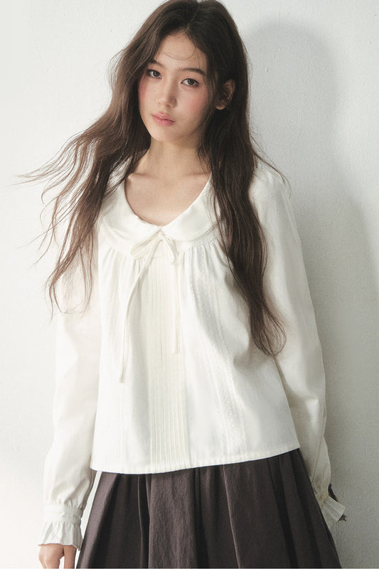 White Doll Collar Lyocell Blouse