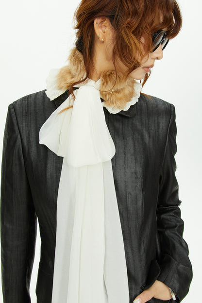 Fur Collar Ribbon Scarf