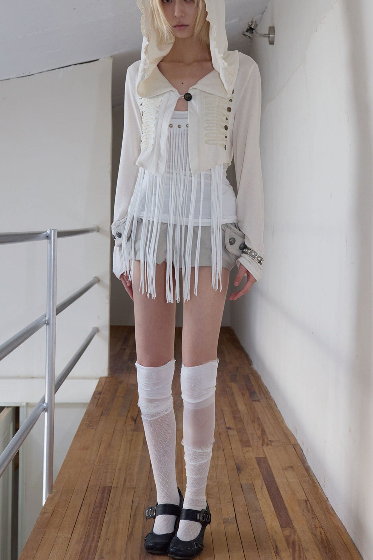 Beaded Wool Hooded Knit Cardigan